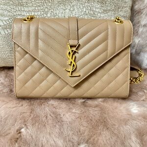Yves Saint Laurent Envelope Medium Beige Tan Triquilt Shoulder Bag